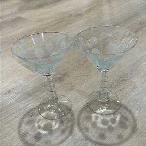 2 Polka Dot Martini Glasses clear glass cups set of 2 fun retro cute decorative